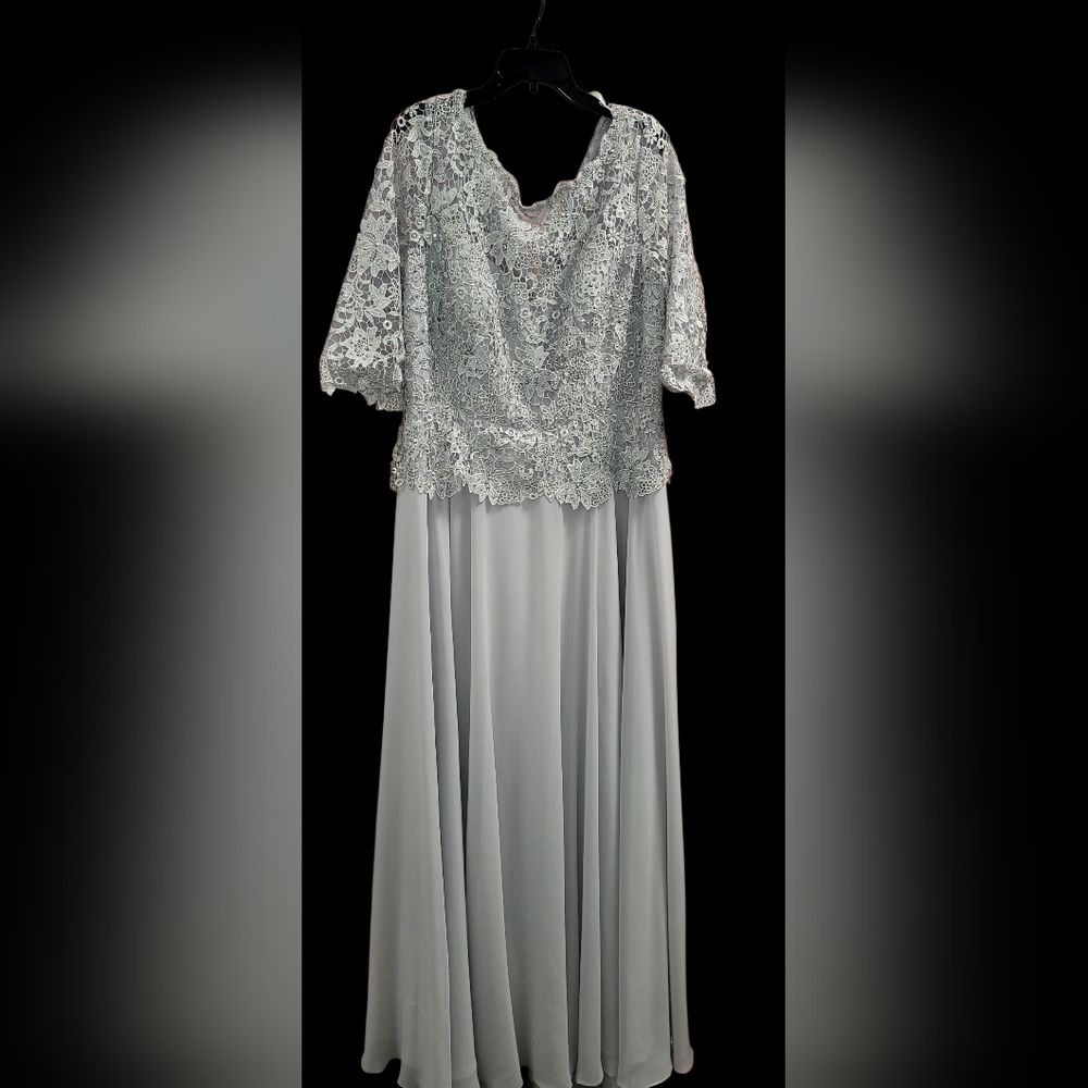 Sz 18 Elegant 1/4 -Sleeve Lace Silver /Grey Mother of Bride dress Nwt
